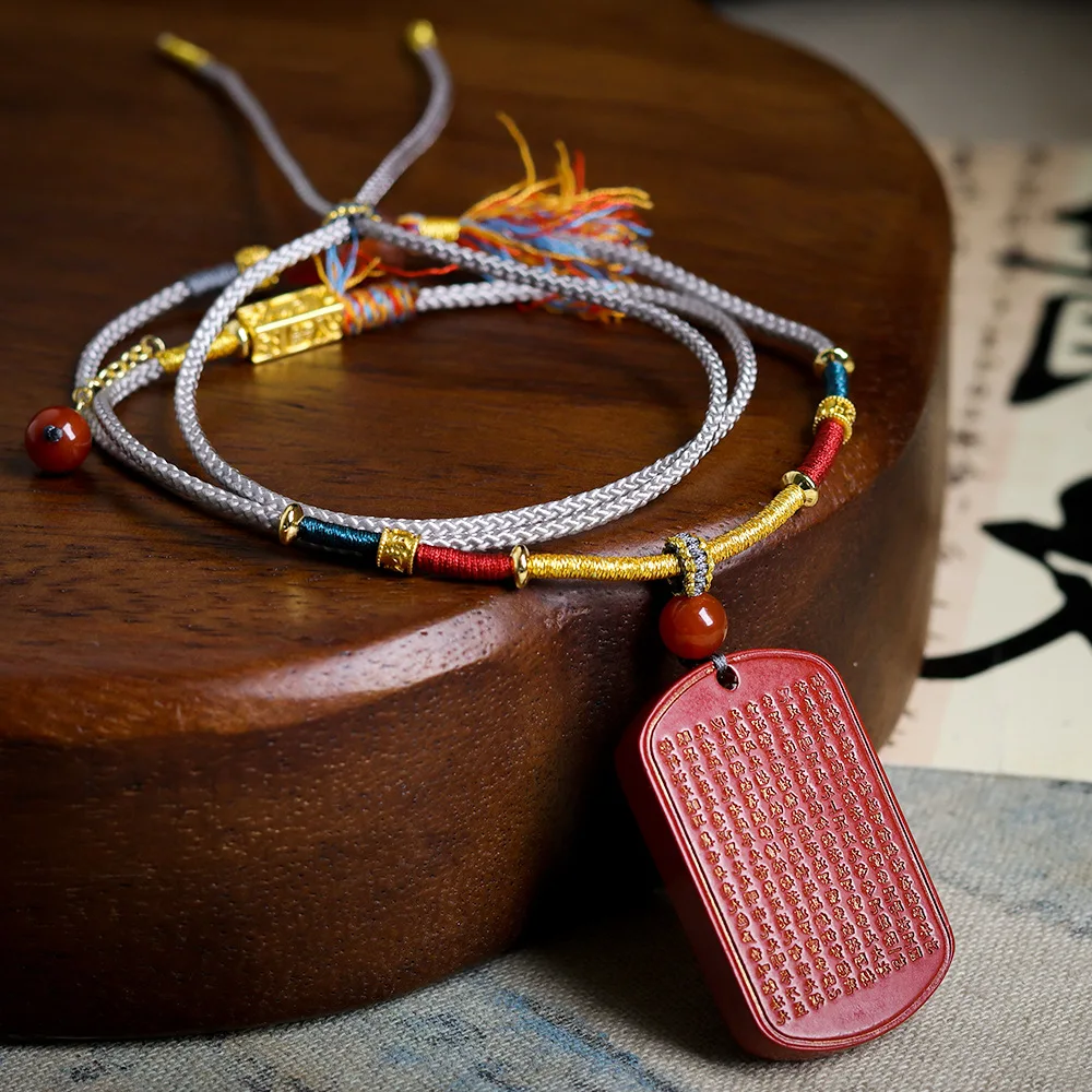 Original Hand-Woven Purple Gold Sand Heart Sutra Matterless Plaque Necklace Wenchuan Frosted Agate Gourd Chinese Sweater Chain