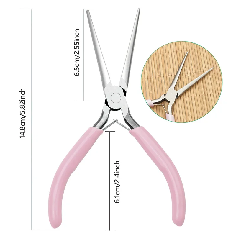 5-Zoll-tragbare Mini-Diagonalzangen-Sets aus rosa Metall, rund, gebogen, Nasenschneider, handgefertigt, Perlen für DIY-Schmuckherstellung – Detail 15