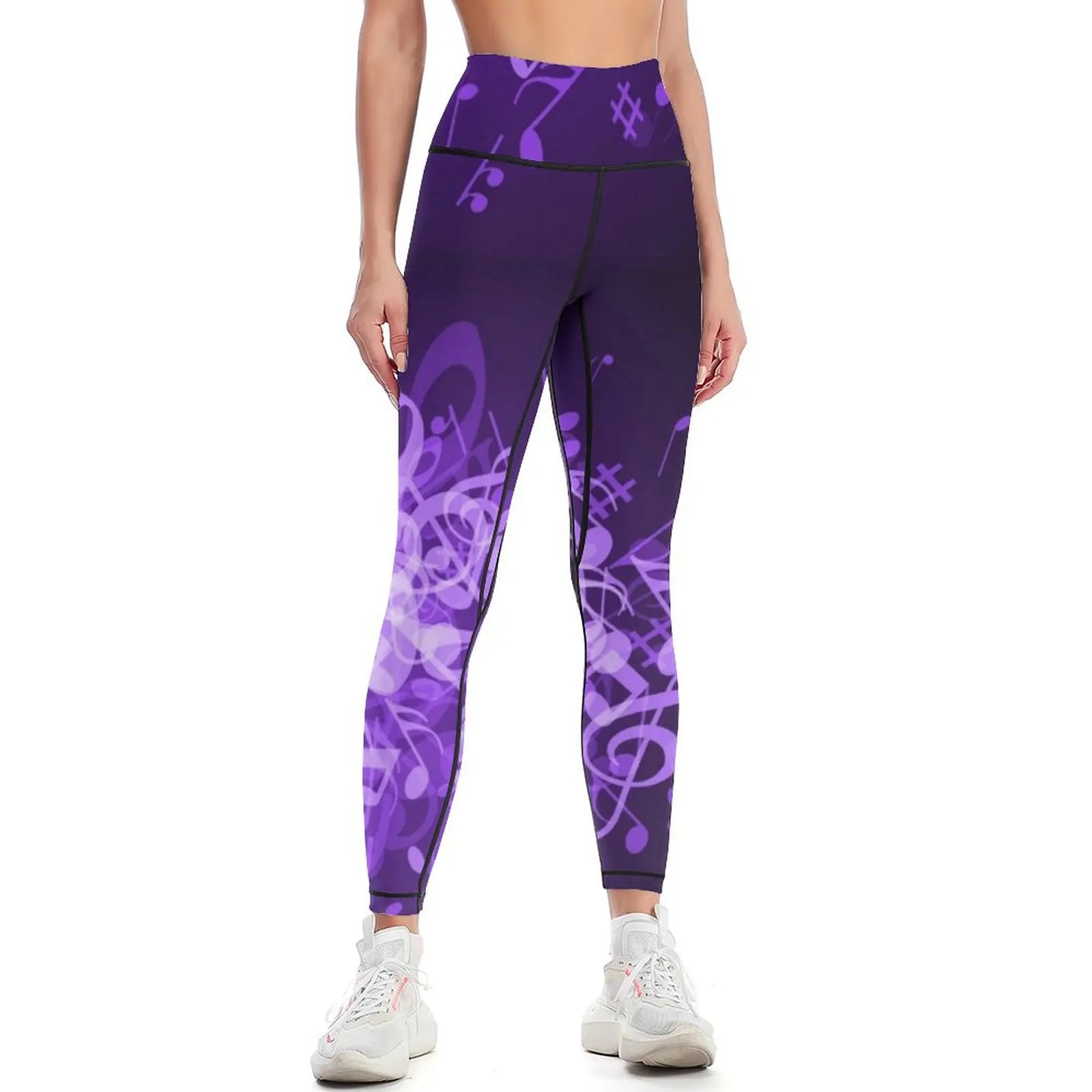 

Purple Glow Music Notes Leggings for fitness workout shorts Womens Leggings