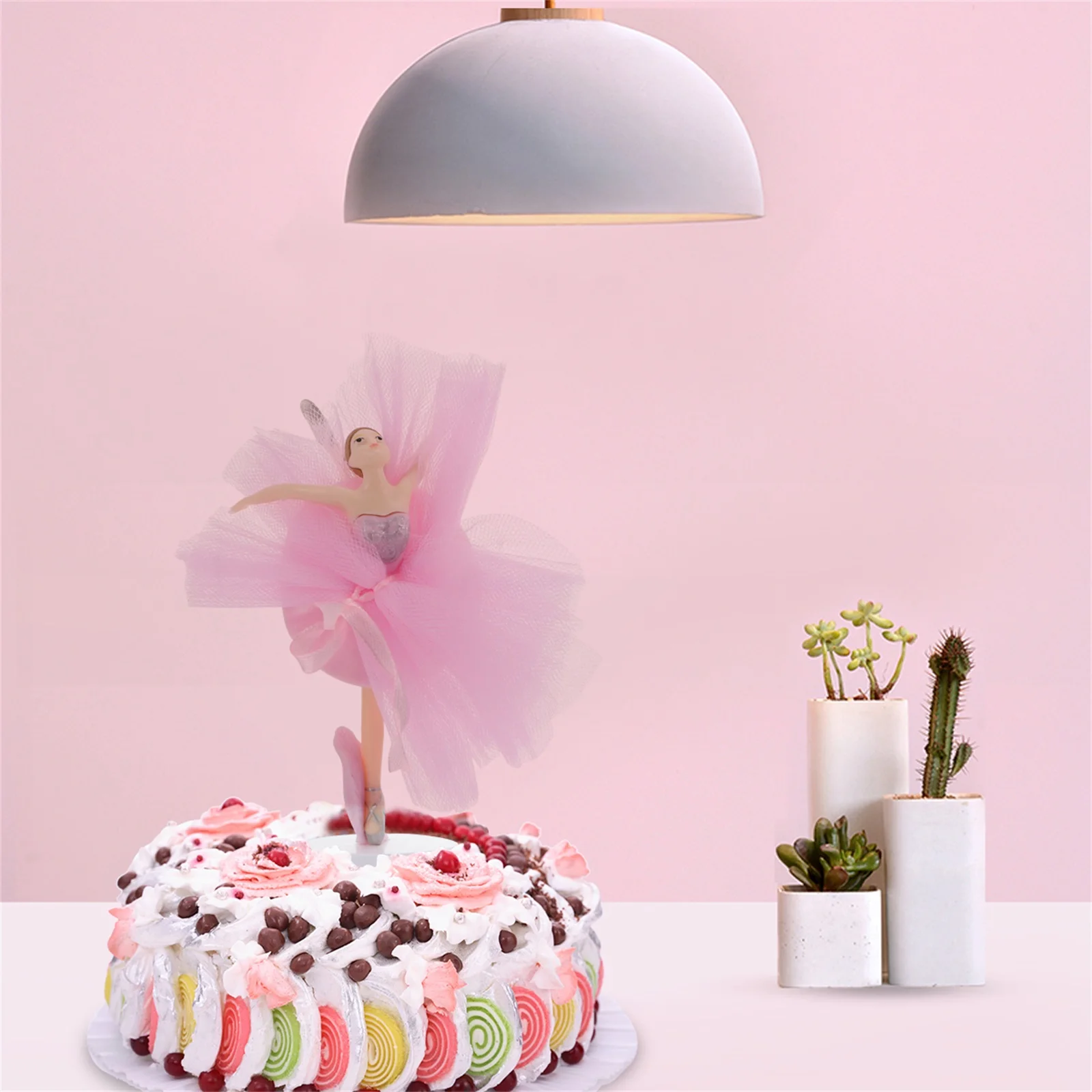 

3 Sets Decor Ballerina Girl Ornaments Cake Baby Shower Topper Dessert Toppers Pink