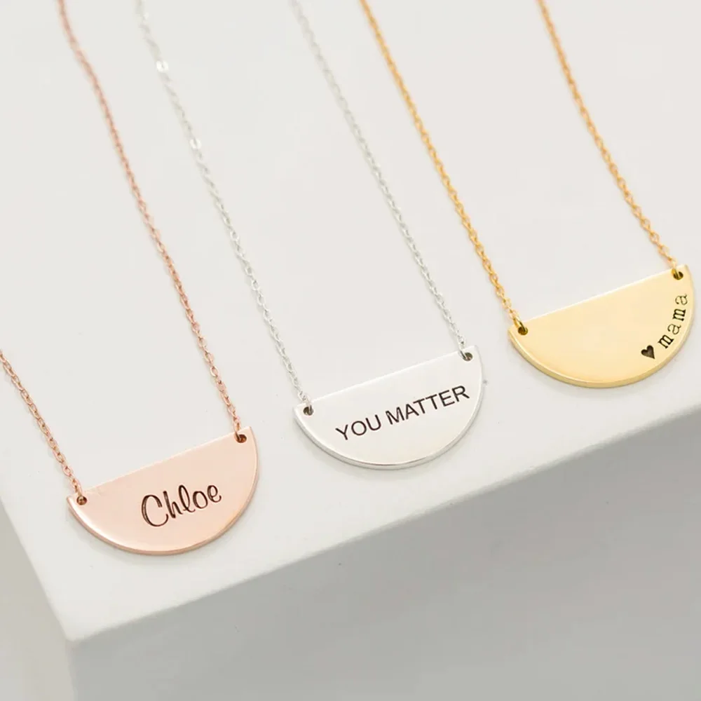 Stainless Steel Women Necklace Custom Engraveing Name Necklace Personalized Semicircle Shape Pendant Choker Fashion Jewelry Gift