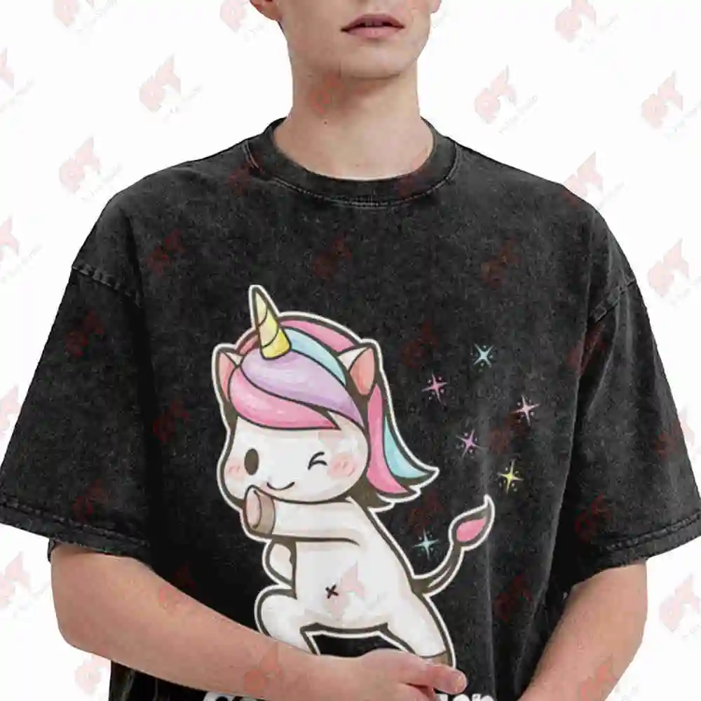 Funny Unicorn Glitter Ca Va Cher Des Paillettes French Quote Vintage Washed Tee Pure Cotton T-Shirt