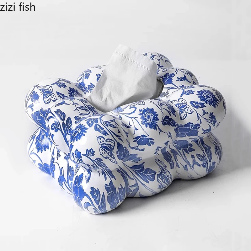 New Cotton Candy Ceramic Tissue Box Creative Water Transfer Printing Pattern Napkin Paper Box Removable Storage Box Home Decorat