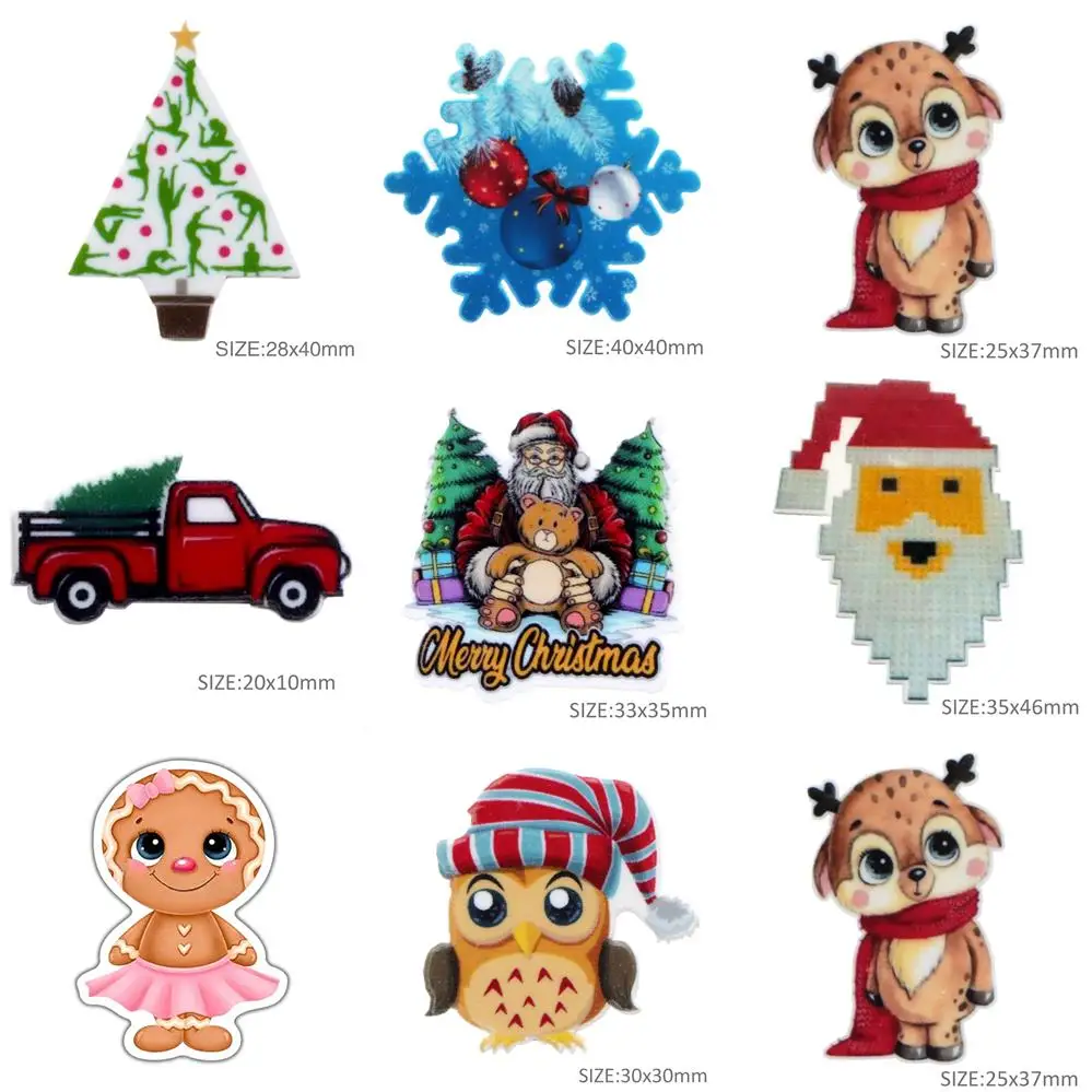 5 Pcs Christmas Santa Deer Owl Printed Planar Resin DIY Acrylic Handcraft Accessories DIY Phone Case Hair Bow,5Yc4851