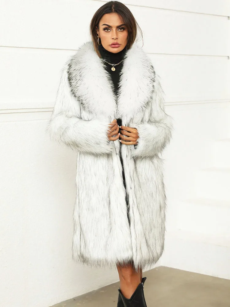 ZADORIN Vinatge Women Long Faux Fur Coat 2024 Winter Fur Collar Pockets Loose Faux Fur Jacket Woman Fur Coats Clothes for Women