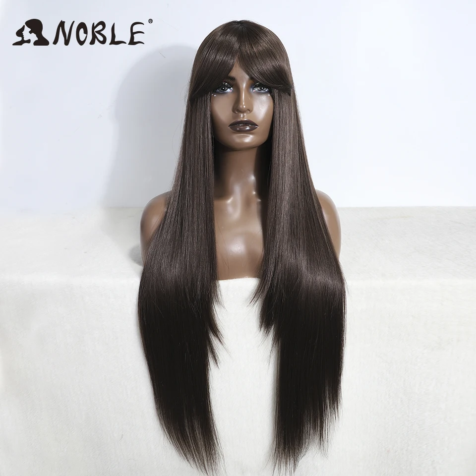 Noble Wig With Bangs Long Straight Wig Orange Wig Colored Wig Wigs For Women Cosplay Wig Heat Resistant For Women Synthetic Wig