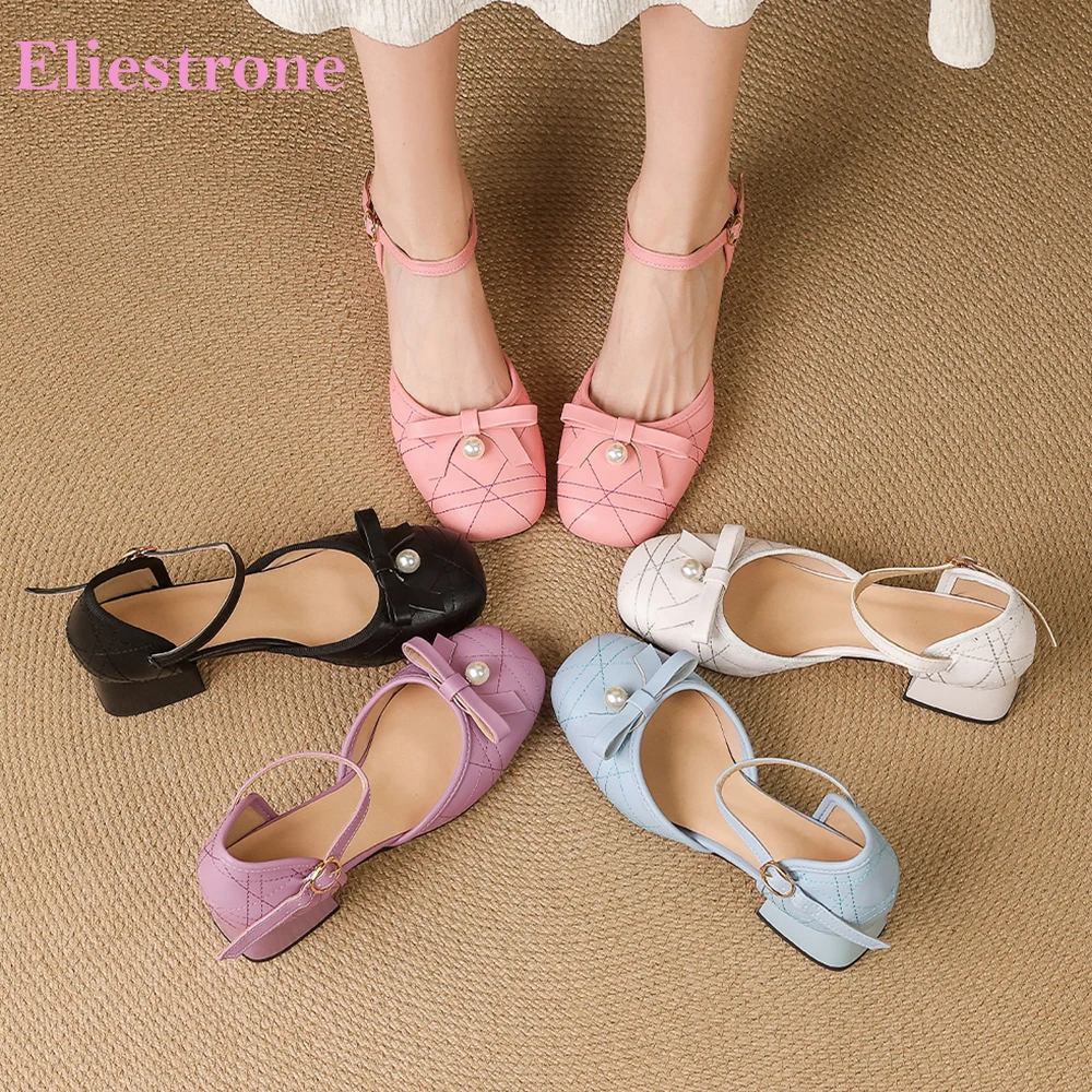 

2026 Summer Comfortable Pink Women Sandals Pearl Med Block Heels Lady Shoes Oversize Large Plus Size 10 33 45 48