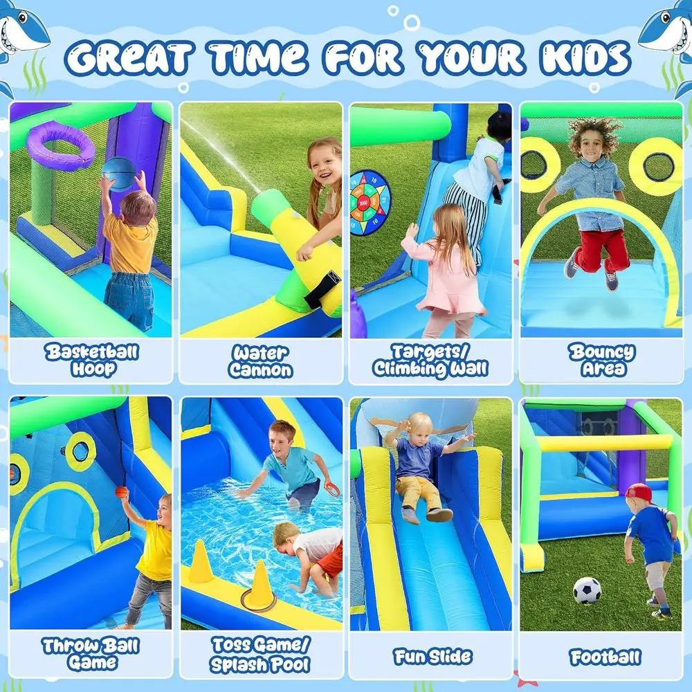 10-in-1 Iatable Bounce House-waterglijbaan voor kinderen, 13,3x11,3FT groot peuterpark met splash-zwembad, springen, klimmuur, water