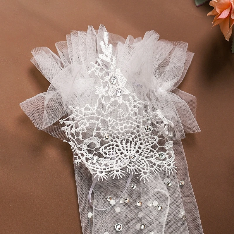 Fingerless Sheer Long Gloves Bride Formal Event Embroidery Floral Arm Sleeves