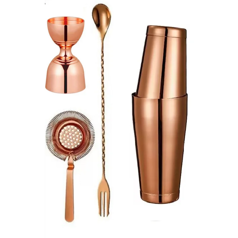 

Cocktail Shaker Bar Set: Silver/Copper/Gold Plated - 4 Pieces Bartender Kit Include Shaker, Jigger,Strainer & Spoon Barware