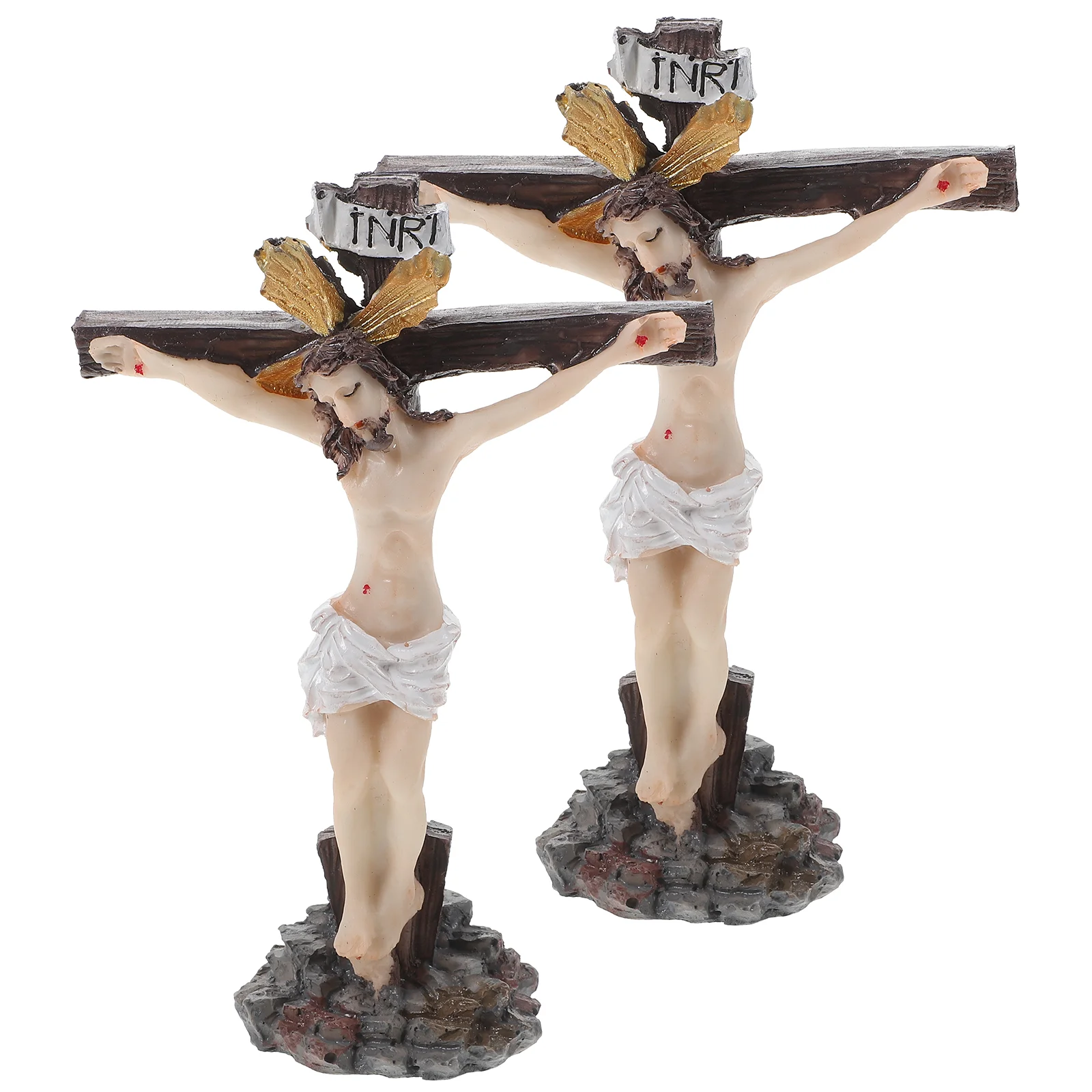 

2 Pcs Jesus Carry Cross Statue Mini Figurine Sculpture Catholic Gift Home Decor Religious Atmosphere Hand Painted