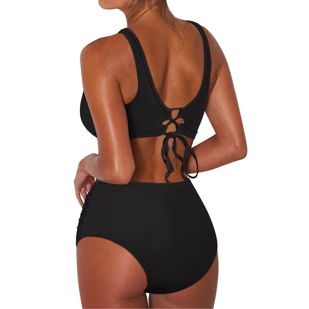 Bikini 2024 stroje kąpielowe damskie z solidnym kostiumy kąpielowe usztywniony kostium kąpielowy stroje plażowe Push Up sport zestaw Bikini do