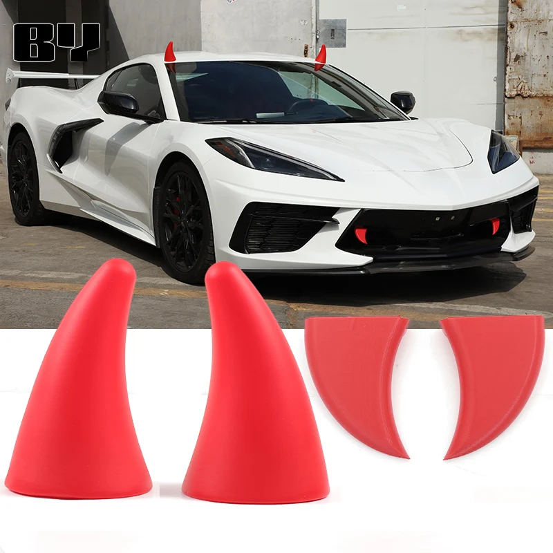 Car 3D Devil Horns Sticker For Chevrolet Corvette C8 2020+ Halloween Car Roof Decor Bull Horns exterior accessories