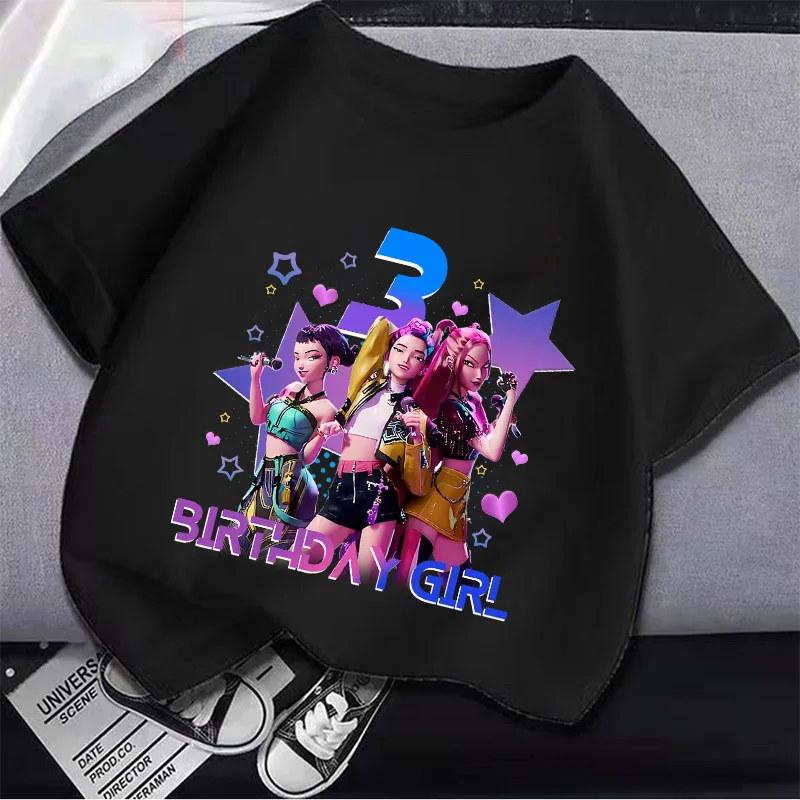 

KPop Demon Hunters 1-9 Years Short-sleeved Cool Girl Tops Kid Tee Children Summer Round Neck Teen T Shirt Birthday Party Clothes