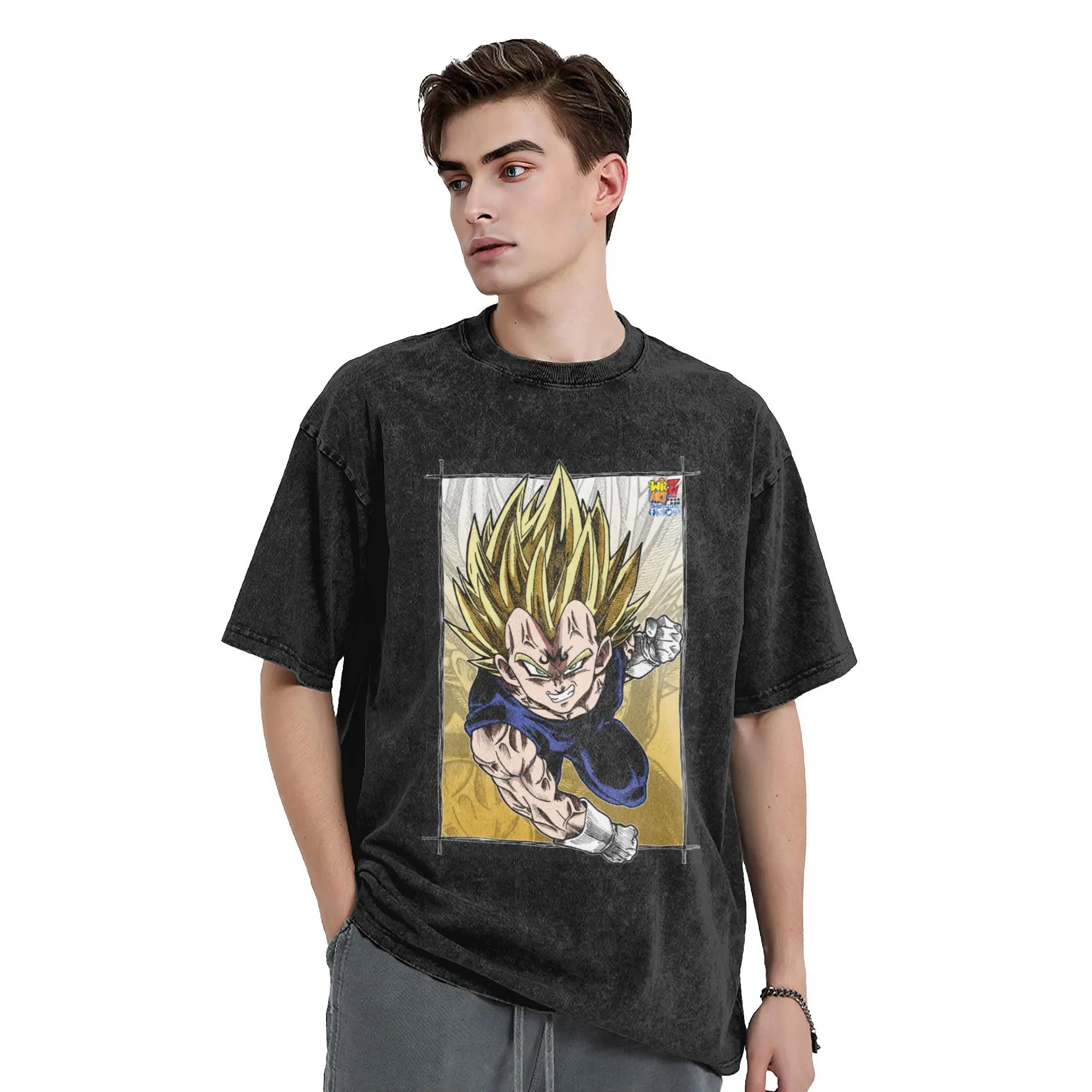 Men Women Majin Vegeta Vintage Washed T Shirt Saiyan Dbz Dragon Ball Pure Cotton Clothes Funny Crew Neck Tees Gift Idea T-Shirt