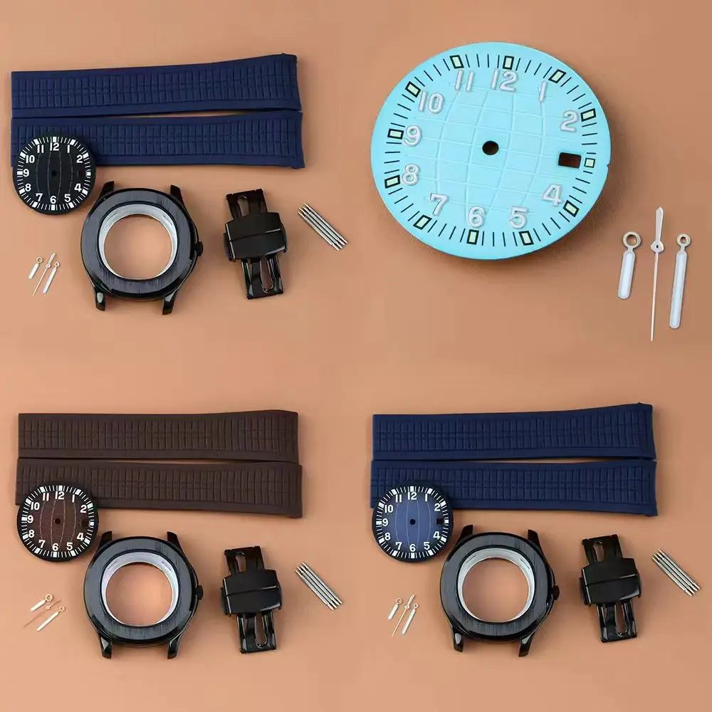 

42mm NH35 Black Case Rubber Strap Green Luminous Dial Hands Watch Parts Accessories For AQUANAUT Nautilus NH35 NH36 Movement