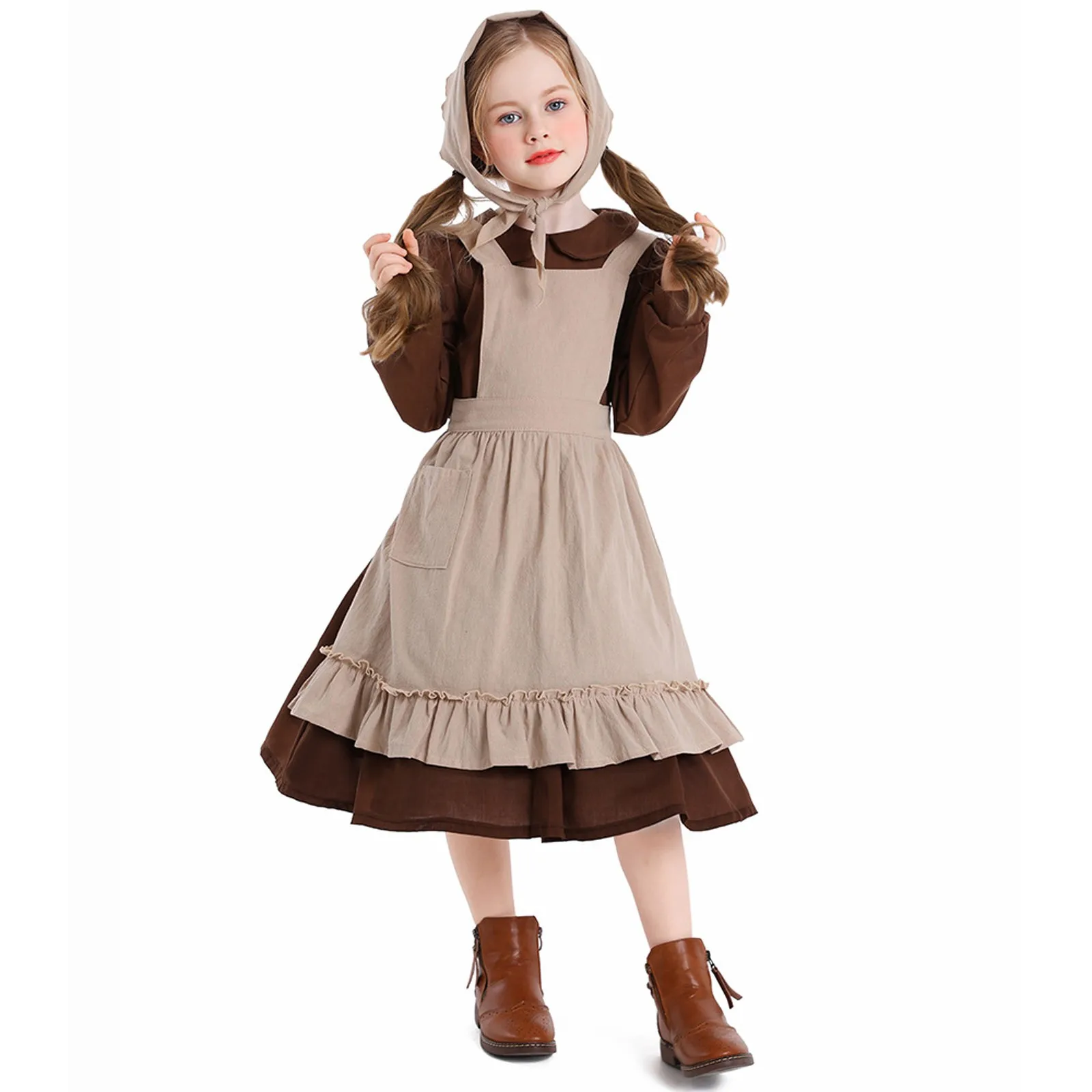 

Halloween cinderella maid suit for girls cosplay costume (dress + apron + headscarf),pastoral farm maid costume,stage costume