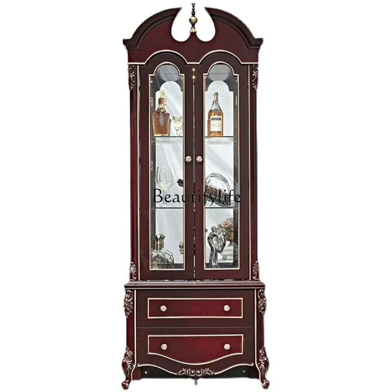 

American retro double-door wine cabinet, living room high storage European carved dining side cabinet