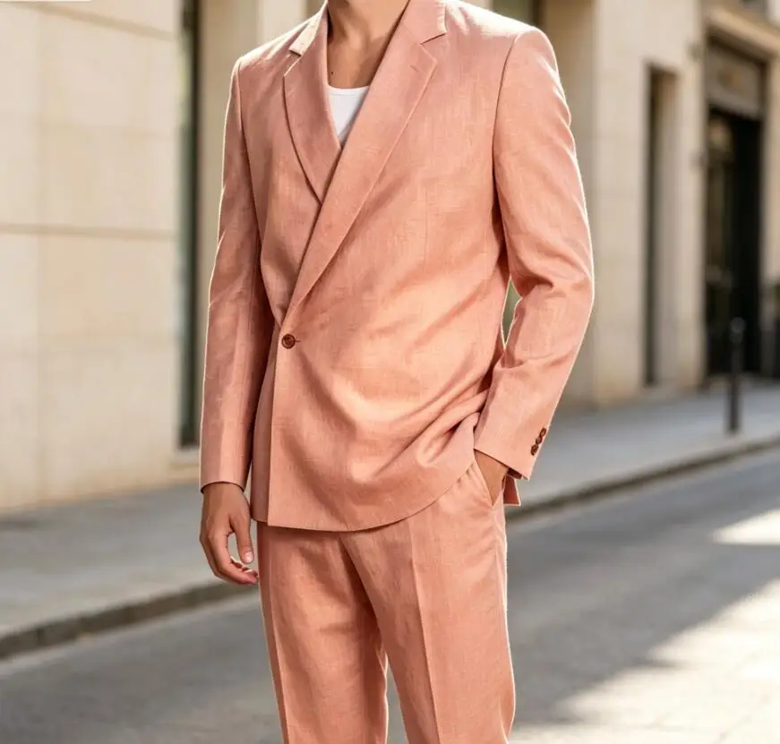 Classic Men's Business Suits 2 Piece Set for Summer Notched Lapel Wedding Groom Slim-fit Suit Male Jacket Pants Wedding Outfits