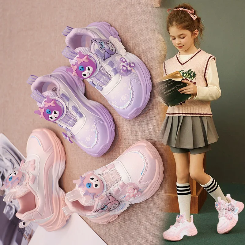 

Популярные модные кроссовки Sanrio для девочек Kuromi для отдыха, студенческие сезонные весенне-осенние детские неуклюжие кроссовки с героями мультфильмов в стиле аниме, новый стиль