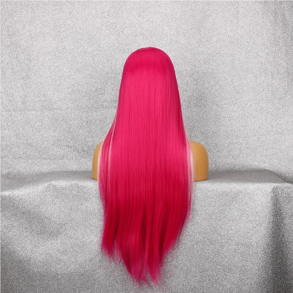 Rosa Rosso Sintetico HD13 * 4 Frontale Del Merletto Lungo 28 pollici Parrucca di Capelli Lisci Dolce Età-riduzione di Moda Del Partito Cosplay Parrucca da Donna