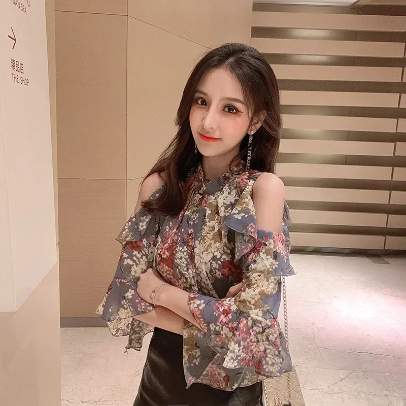 2024 Womens Blouses And Tops Short Sleeve Butterfly Sleeve O-neck Women Clothing Elegant Female Tops Long Sleeve Floral 14956