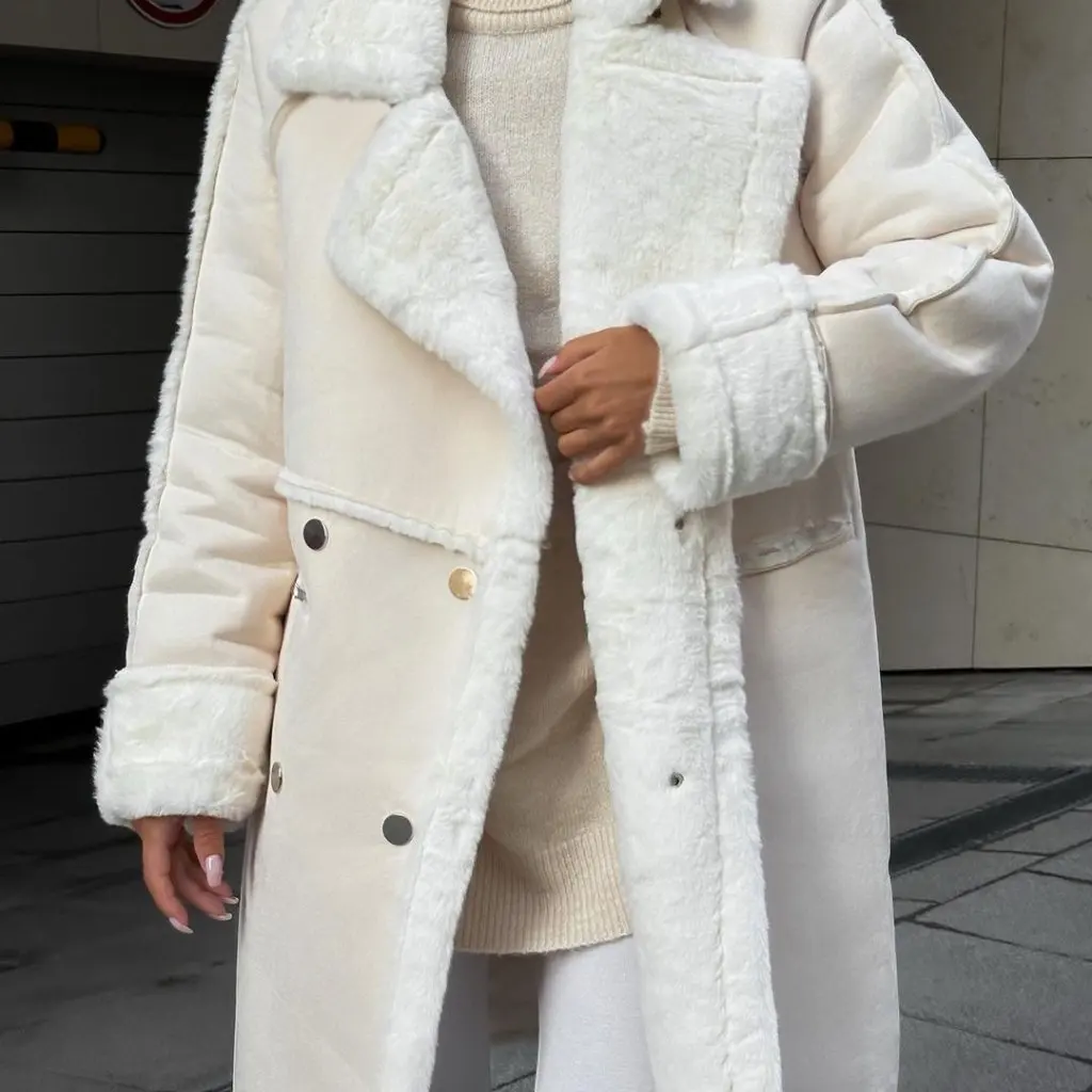 

Winter European American Style Long Sleeve Fur Suede Coat Plush Cardigan Suit Collar Women's Fashion Outerwear