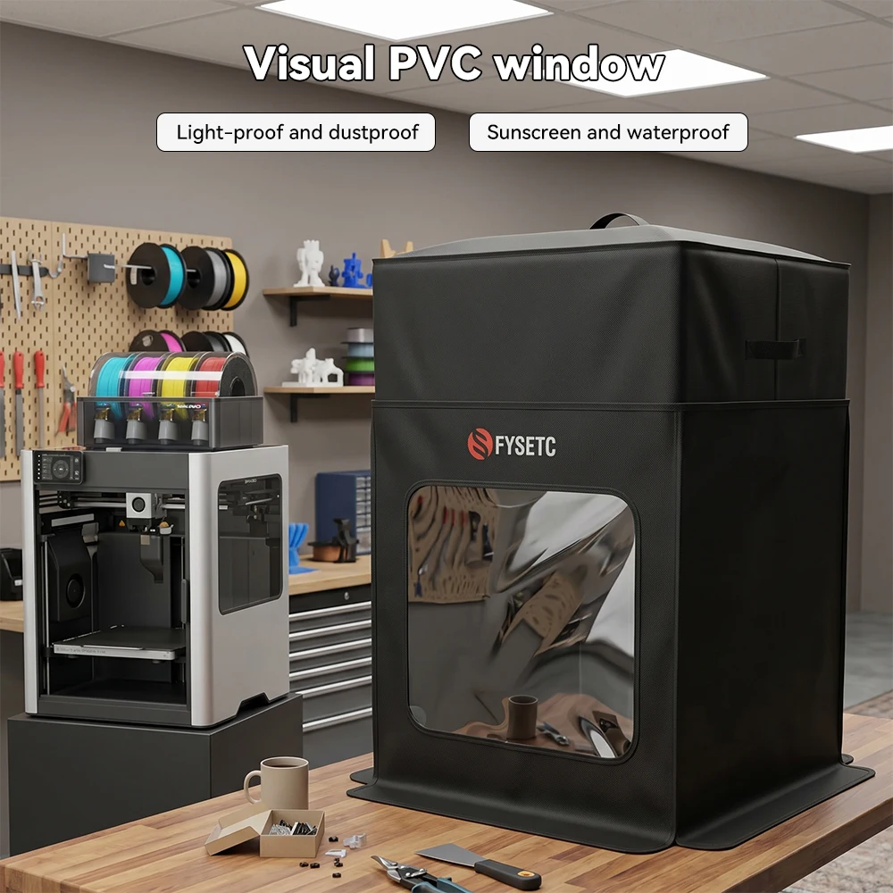 FYSETC 3D Printer Enclosure Dust Cover for Bambulab H2S H2D H2C 3D Printer 57x57x90cm PVC Visual Window Waterproof Sunscreen