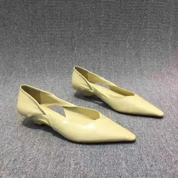 Women's high heels spring and autumn hollow low heels fashionable solid color pointy shoes comfortable women's high heels