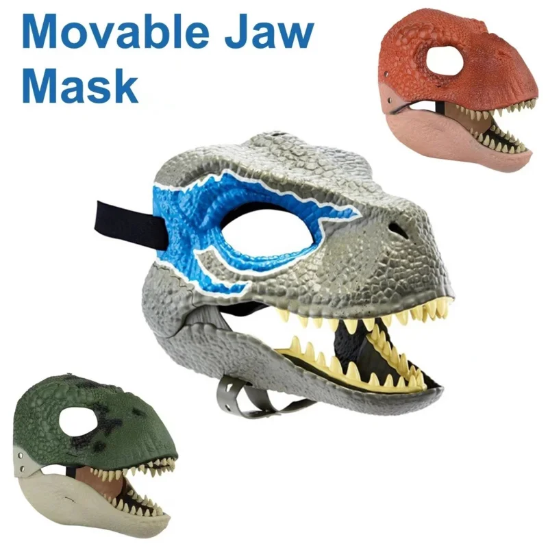 Dinosaur Mask Moving Jaw Movable Halloween Decor Tyrannosaurus Rex Mask Open Mouth Lifelike Dragon Latex Mask For Adult Gifts