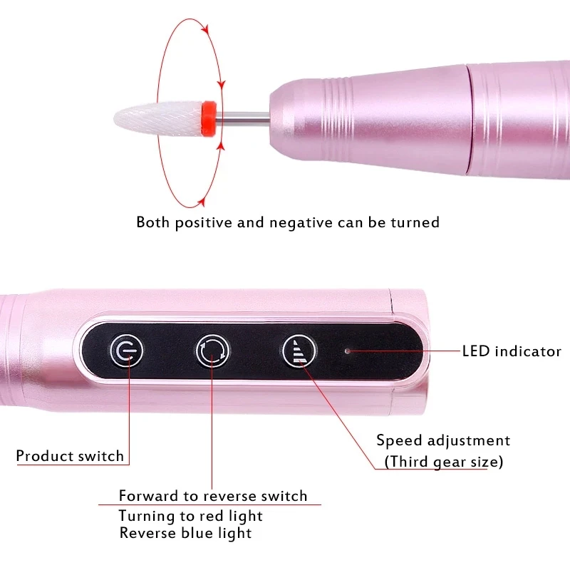 Wireless Nagel bohrer USB-Datei Poliers tift wiederauf ladbare tragbare Maniküre Bohrer Salon Werkzeug