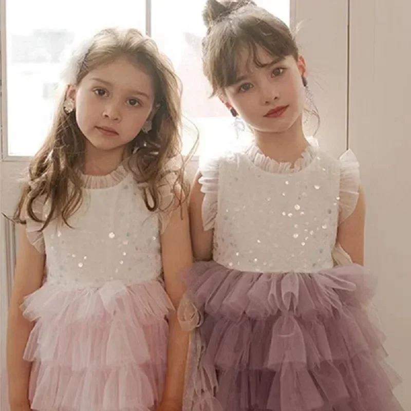 

Baby Girl Princess Sequins Layer Tutu Dress Sleeveless Child Fashion Tulle Vestido Wedding Party Pageant Birthday Frocks 2-12Y