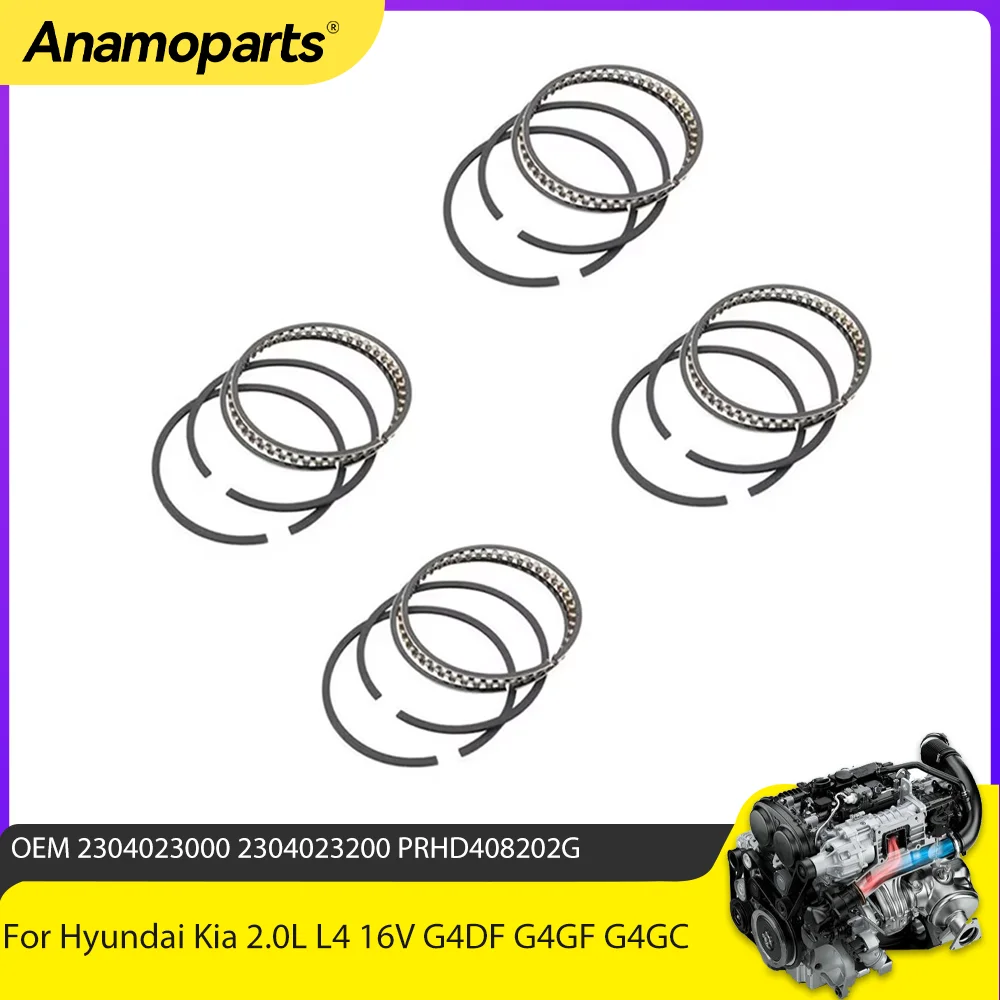 Детали двигателя, комплект поршневых колец, 4 шт., подходит для 2,0 л для Hyundai Kia 2,0L L4 16V G4DF G4GF G4GC G4GC-G 2,0 л CVVT 2304023000   95-12 СТД