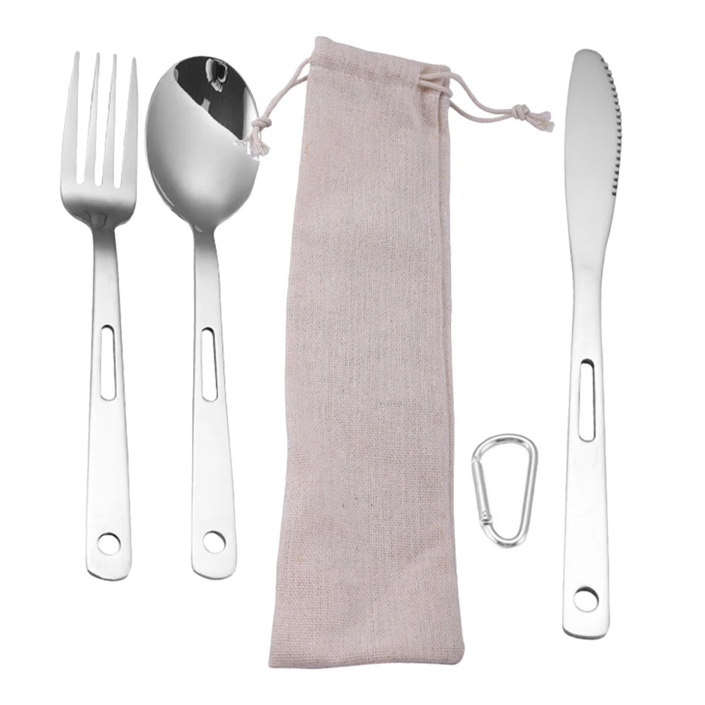 1 مجموعة أدوات المائدة التخييم مجموعة الفولاذ المقاوم للصدأ أدوات المائدة المحمولة مناسبة للمشي في الهواء الطلق التخييم نزهة السفر الشوك ملاعق #3