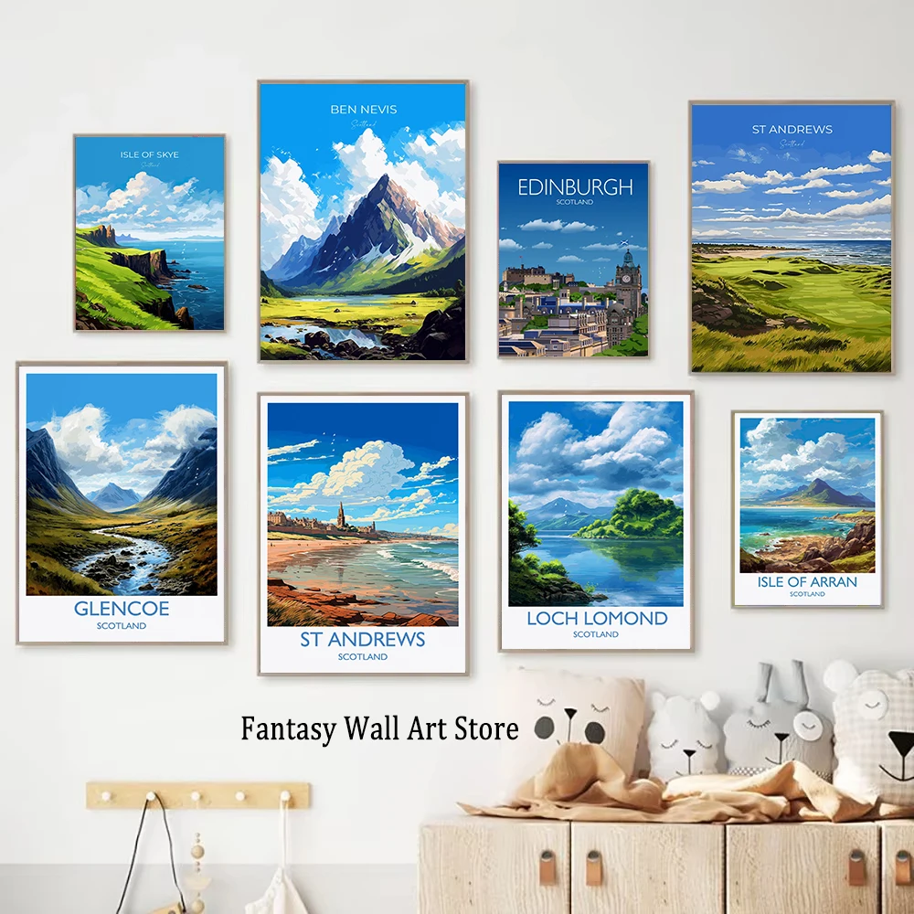 Scotland Highlands St Andrews Edinburgh Glencoe Travel Poster Scotland Landscape Aesthetic Wall Decor Canvas Prints Travel Gift