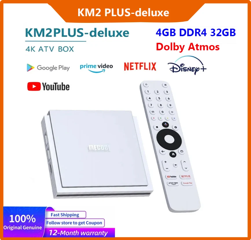 MECOOL KM2 Plus Deluxe Android TV Box With Netfilx 4K Certified Doby Atmos/Doby Vision 4+32G WiFi6 1000M LAN BT5.0 Media Player