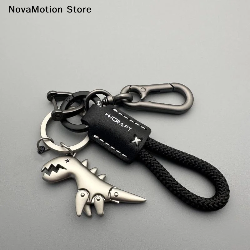[NM]Motorcycle Decoration Accessories Little Dinosaur Car Keychain Single Leather Woven Rope Metal Keychain Handbag Pendant[NM]