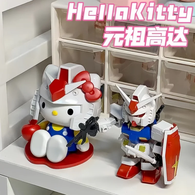 Bandai Gundam Hello Kitty RX-78-2SD Assembly Model SD Kt 012gto Anime Figures Pvc Statue Doll Collection Decor Kids Toys Gifts