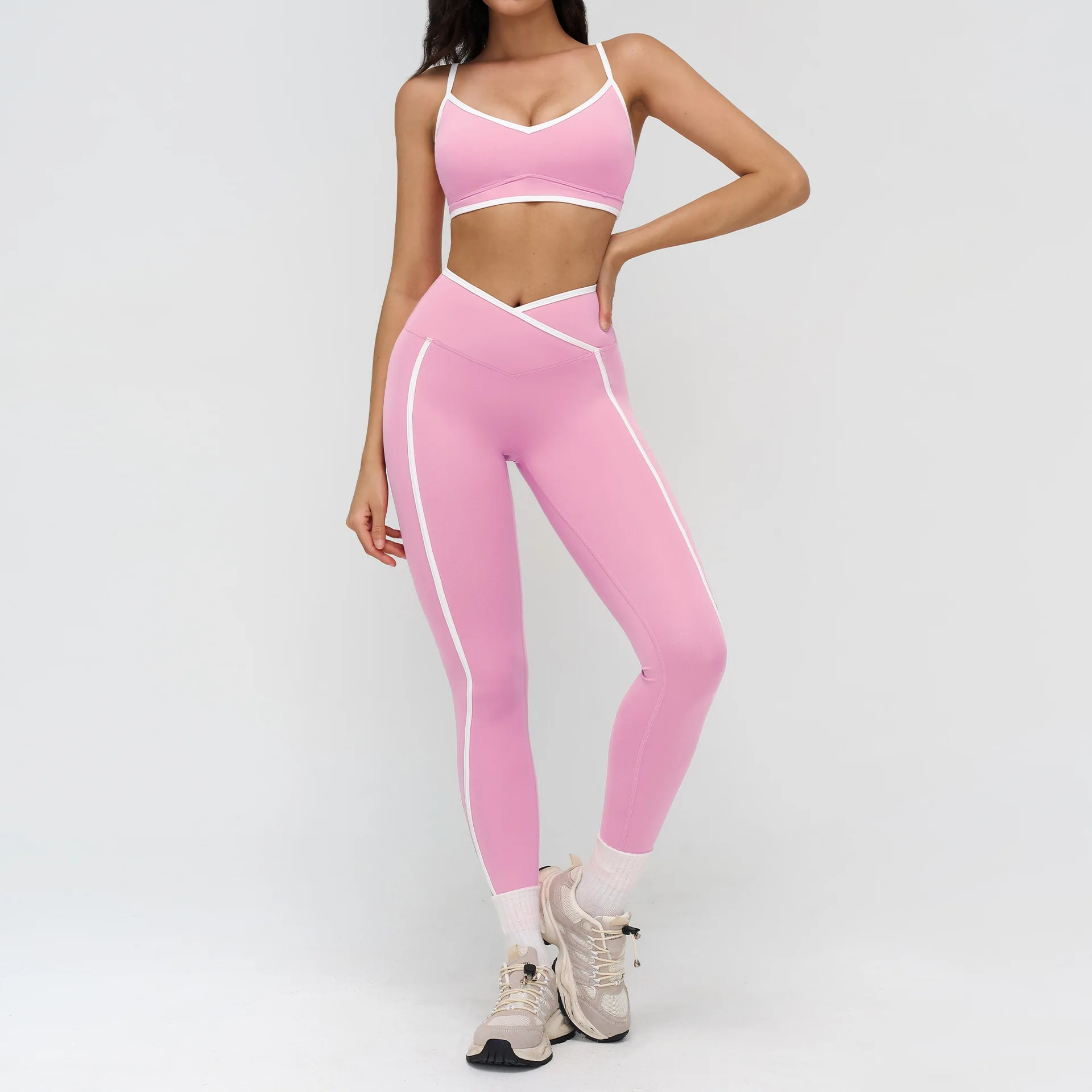 Maxdutti Naked Yoga Suit Tight Fitting Contrasting Color Casual Sports Suit Outdoor Running Fitness Yoga Suit Women's