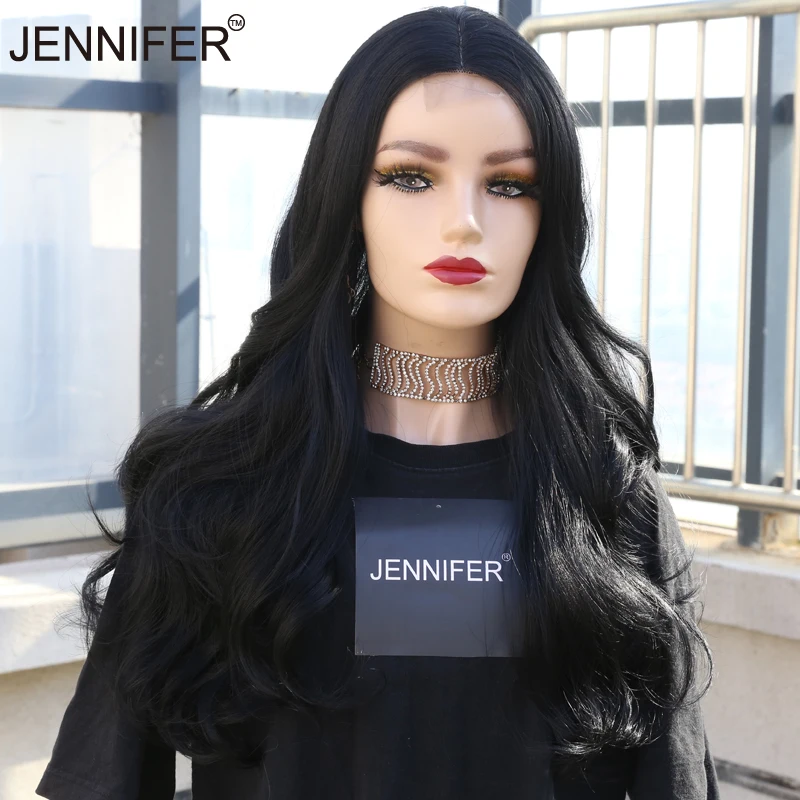 Synthetic 22inch Lace Wigs For Women Black Long Wave  High Temperature Fiber Hair  Middle Parting Hair Daily/Cosplay