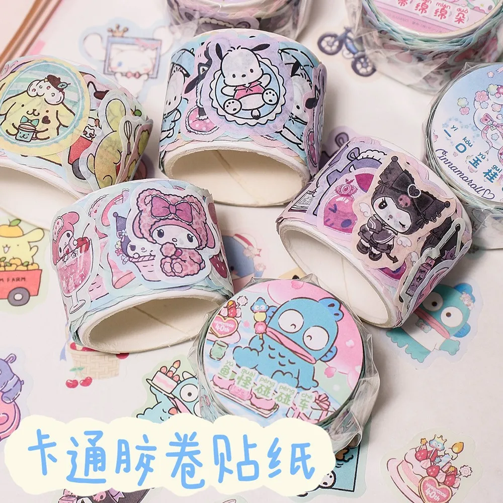 

Kawaii Sanrio Cartoon Paper Tape Stickers for Children's Accounts DIY Stickers for Student Notes Notebooks Decorative Stickers