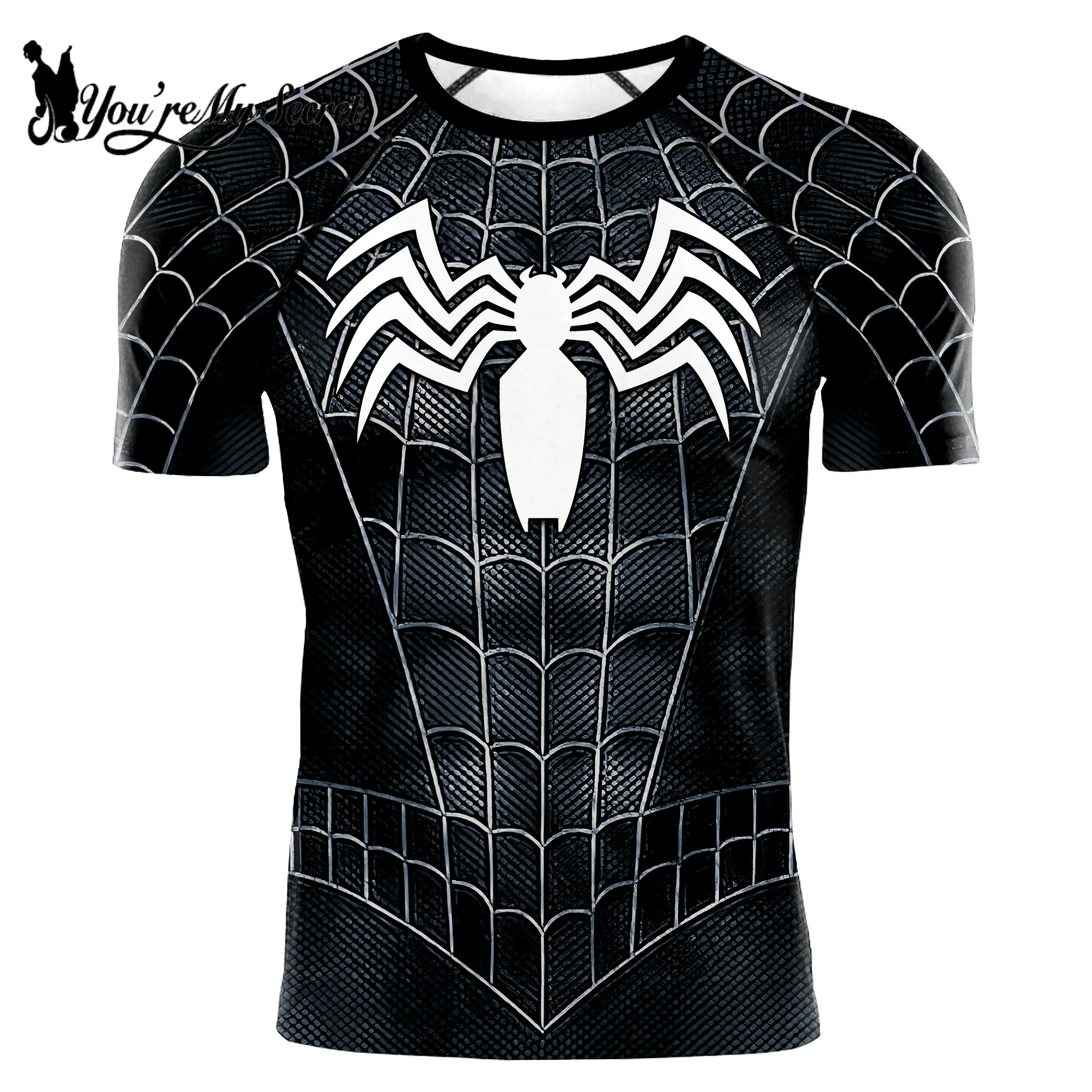 [You\'re My Secret] Men\'s Spider Print Compression Shirt Workout Anime Superhero Long Sleeve Cosplay Costume Fitness Tops Summer