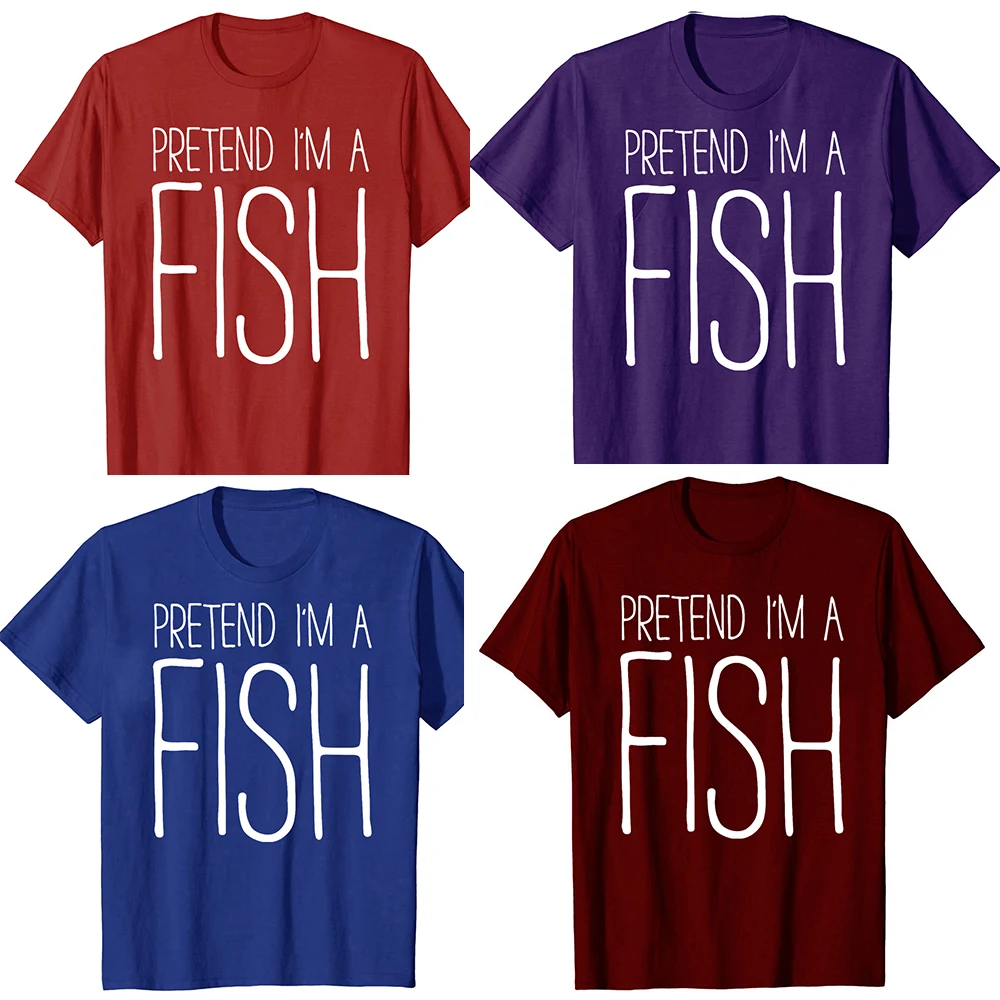 Lustiges T-Shirt mit Aufschrift „I'm A Fish“ für Erwachsene, Sommer-Herrenbekleidung, modische T-Shirts, Baumwolle, kurzärmelig, übergroßes, lockeres T-Shirt – Detail 3