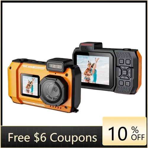 

STLF IP68 Waterproof Sports 4K 18X Optical Zoom D50 Dual Display Underwater for Beach Vacation/Surfing