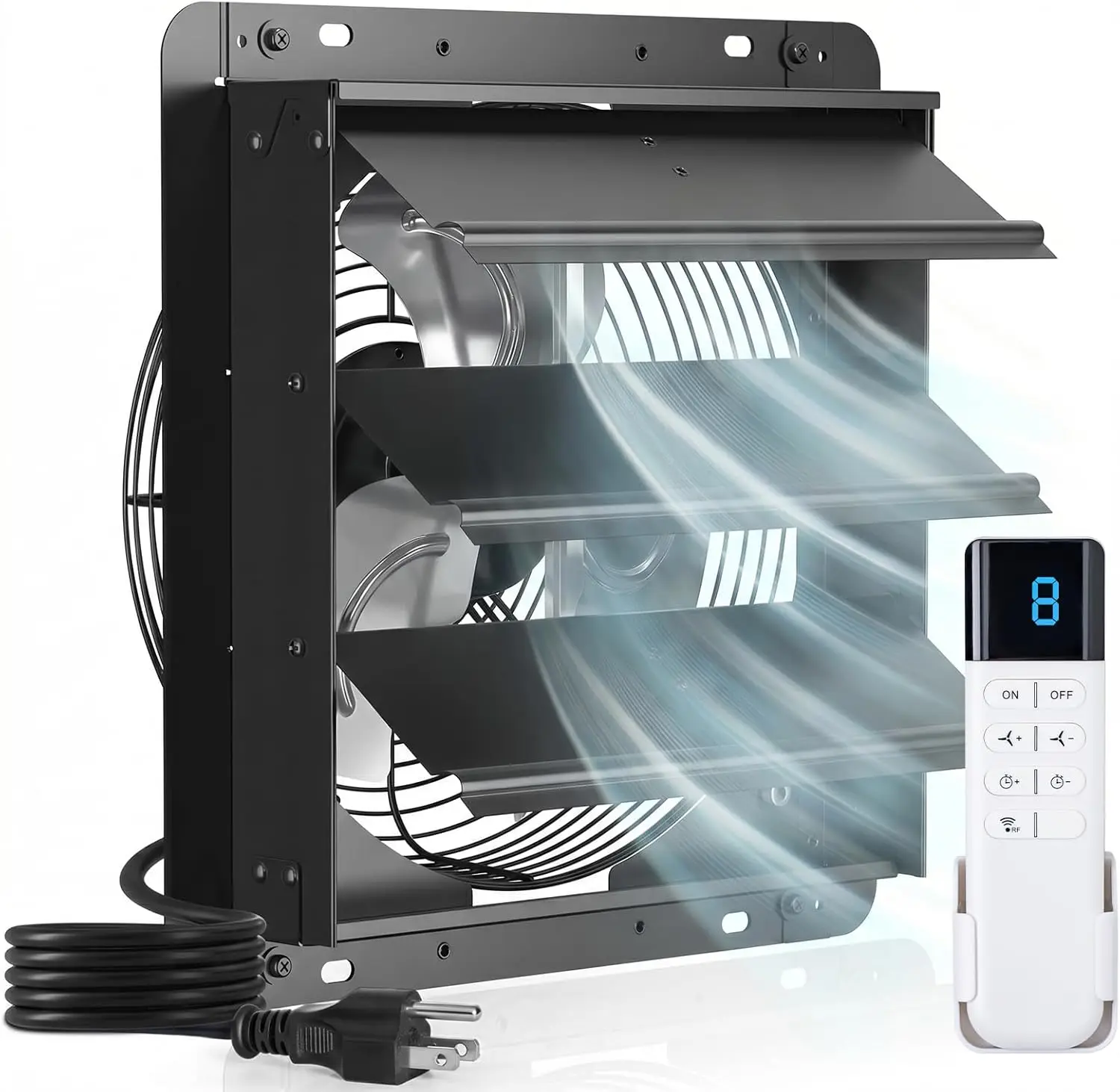 12 Shutter Exhaust Fan with Remote, 8 Speeds, 25W DC Motor, 1200CFM, Timer for Garage Greenhouse Attic Ventilation