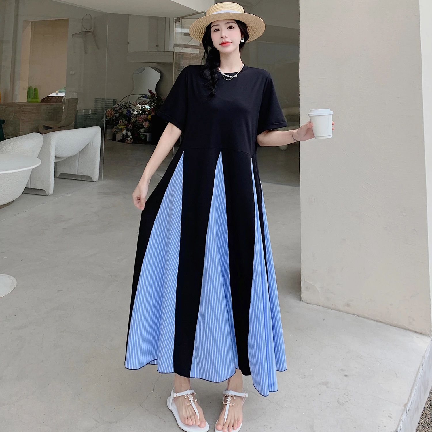 Été nouveau T-shirt femme Dr Fi Tail jupe longue coupe ample décontracté grande taille Design Sense coréen Sle rond Ne ort S...