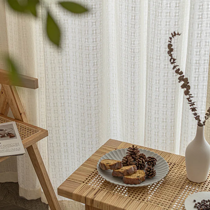 Custom Size Japanese-Style Nordic Linen Sheer Elegant Curtain Modern Ins Aesthetic Cream White Shading for Bedroom Living Room