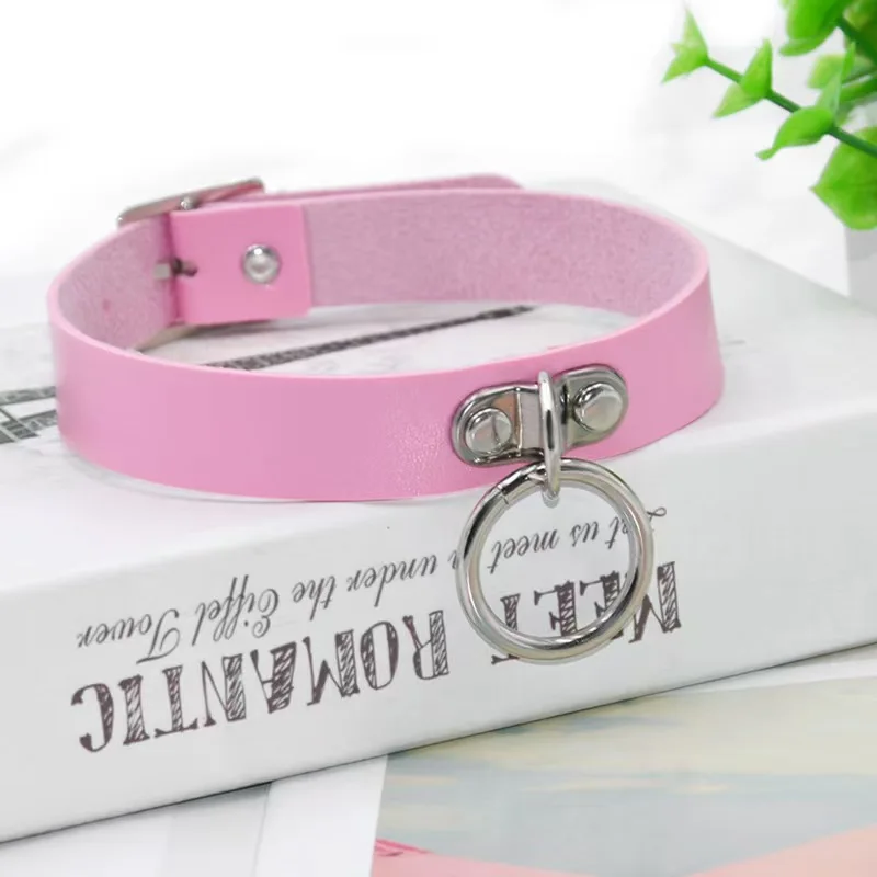 طوق دائري أسود من جلد البولي يوريثان على طراز فاسق، ياقة صغيرة، سلسلة الترقوة، هدية عيد الميلاد #3