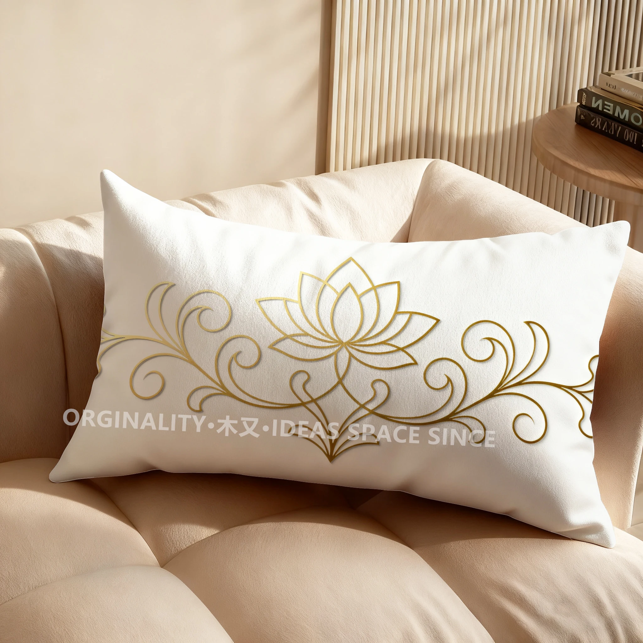 2D Golden Lotus Pattern Pillow Cover Suitable For Sofa Bedroom Car Pillow Cover Cushion Rectangular Back Cushion