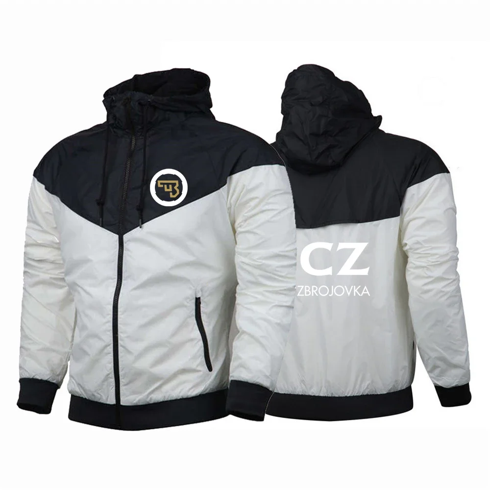 2024 Spring Autumn CZ Ceska Zbrojovka Czech Firearms Logo Printing Hooded Patchwork Personality Sunscreen Breathable Jacket Coat